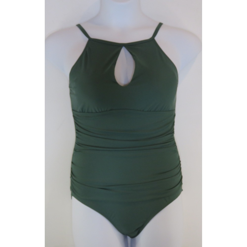 NEW Ellen Tracy Bathing suit  8 Women's Forest Green Ruched One Piece